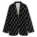Black And White Fishing Hooks Print Women's Cotton Blazer