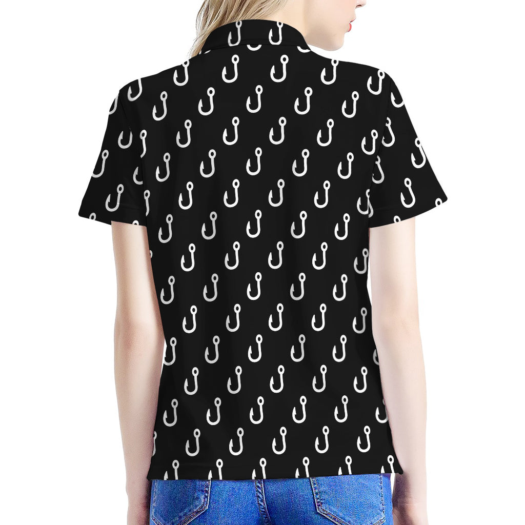 Black And White Fishing Hooks Print Women's Polo Shirt