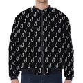 Black And White Fishing Hooks Print Zip Sleeve Bomber Jacket