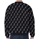 Black And White Fishing Hooks Print Zip Sleeve Bomber Jacket