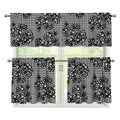 Black And White Floral Glen Plaid Print 3 Piece Kitchen Curtains