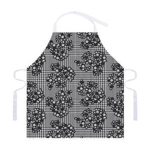 Black And White Floral Glen Plaid Print Adjustable Apron