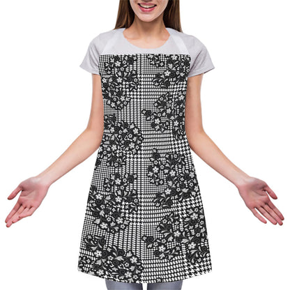 Black And White Floral Glen Plaid Print Adjustable Apron