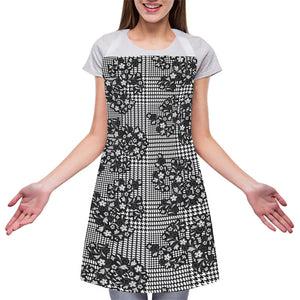 Black And White Floral Glen Plaid Print Adjustable Apron