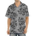 Black And White Floral Glen Plaid Print Aloha Shirt