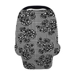 Black And White Floral Glen Plaid Print Baby Seat Cover