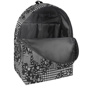 Black And White Floral Glen Plaid Print Backpack