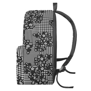 Black And White Floral Glen Plaid Print Backpack