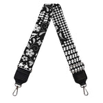 Black And White Floral Glen Plaid Print Bag Strap