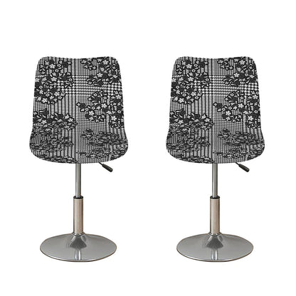 Black And White Floral Glen Plaid Print Bar Stool Covers