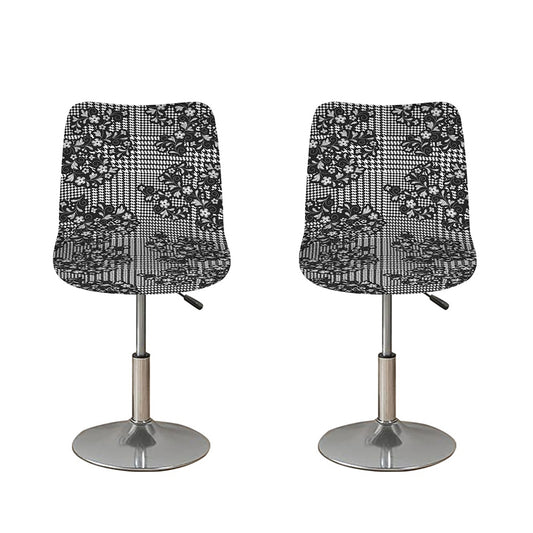 Black And White Floral Glen Plaid Print Bar Stool Covers