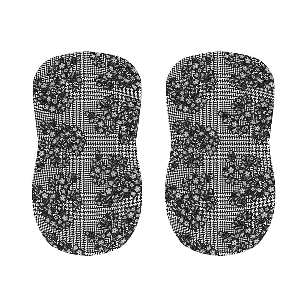 Black And White Floral Glen Plaid Print Bar Stool Covers