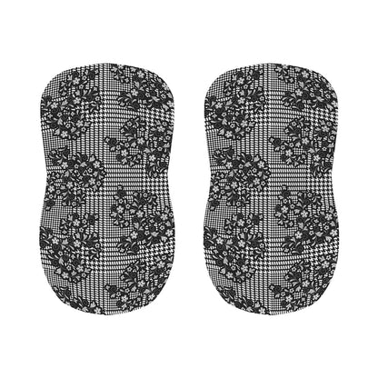 Black And White Floral Glen Plaid Print Bar Stool Covers