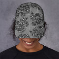 Black And White Floral Glen Plaid Print Baseball Cap