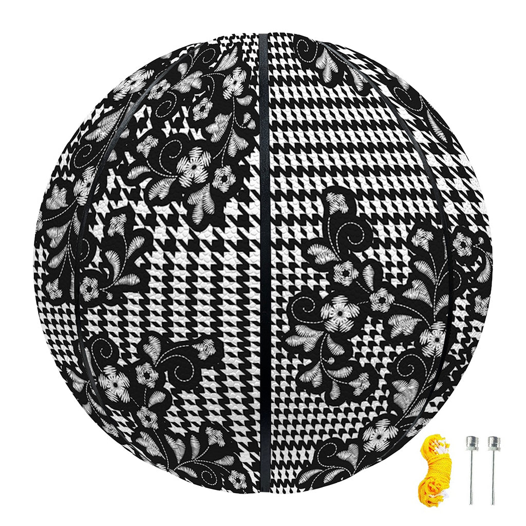 Black And White Floral Glen Plaid Print Basketball