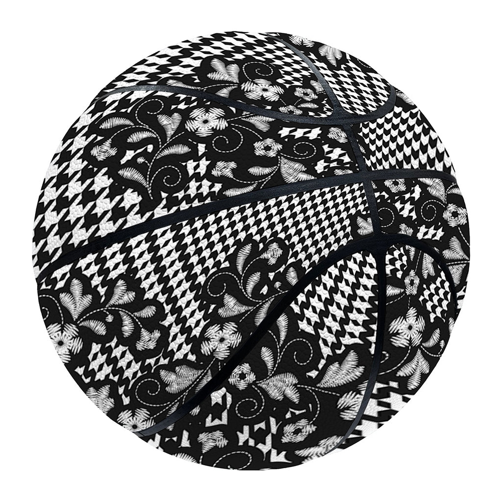 Black And White Floral Glen Plaid Print Basketball