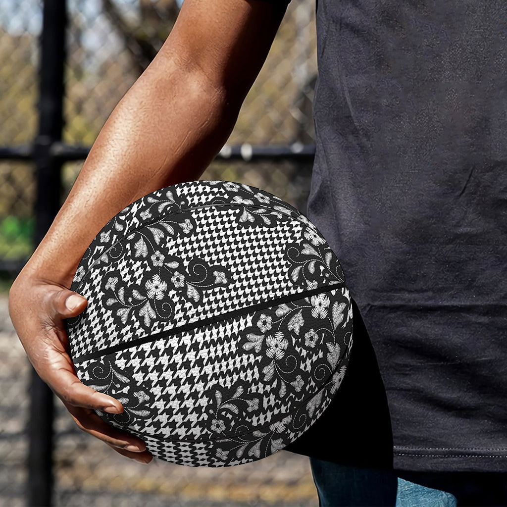 Black And White Floral Glen Plaid Print Basketball