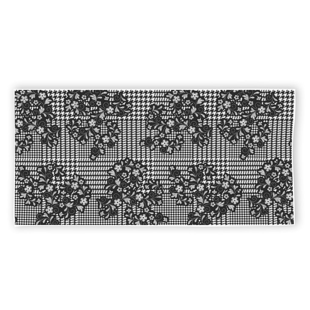 Black And White Floral Glen Plaid Print Beach Towel