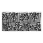 Black And White Floral Glen Plaid Print Beach Towel