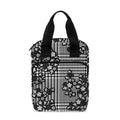 Black And White Floral Glen Plaid Print Bible Tote Bag