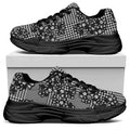 Black And White Floral Glen Plaid Print Black Chunky Shoes