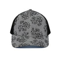 Black And White Floral Glen Plaid Print Black Mesh Trucker Hat