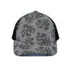 Black And White Floral Glen Plaid Print Black Mesh Trucker Cap