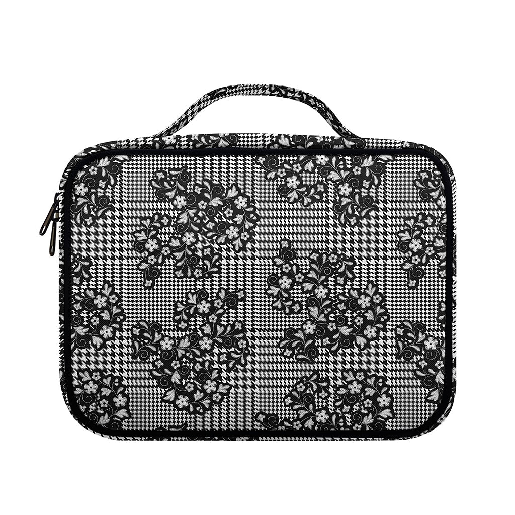 Black And White Floral Glen Plaid Print Briefcase Bible Bag