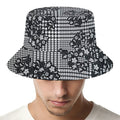 Black And White Floral Glen Plaid Print Bucket Hat
