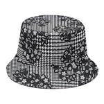 Black And White Floral Glen Plaid Print Bucket Hat