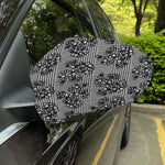 Black And White Floral Glen Plaid Print Car Side Mirror Covers