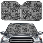 Black And White Floral Glen Plaid Print Car Windshield Sun Shade