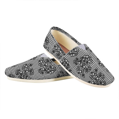 Black And White Floral Glen Plaid Print Casual Shoes