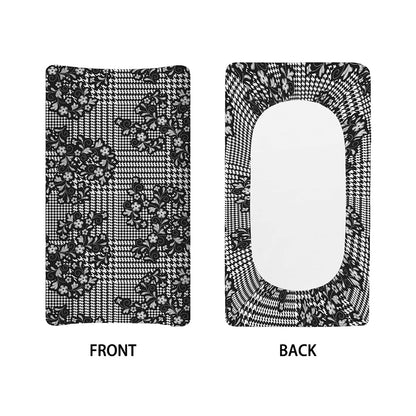Black And White Floral Glen Plaid Print Changing Pad Cover