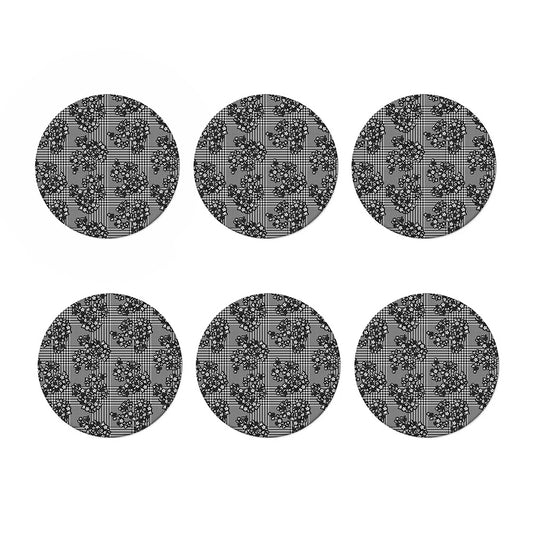 Black And White Floral Glen Plaid Print Coaster Set