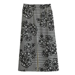 Black And White Floral Glen Plaid Print Cotton Front Slit Maxi Skirt