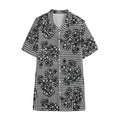 Black And White Floral Glen Plaid Print Cotton Hawaiian Shirt
