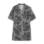 Black And White Floral Glen Plaid Print Cotton Hawaiian Shirt