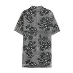 Black And White Floral Glen Plaid Print Cotton Hawaiian Shirt