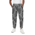 Black And White Floral Glen Plaid Print Cotton Sweatpants