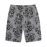 Black And White Floral Glen Plaid Print Cotton Shorts