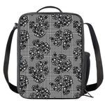 Black And White Floral Glen Plaid Print Crossbody Lunch Bag