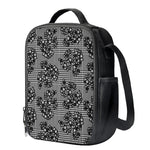 Black And White Floral Glen Plaid Print Crossbody Lunch Bag