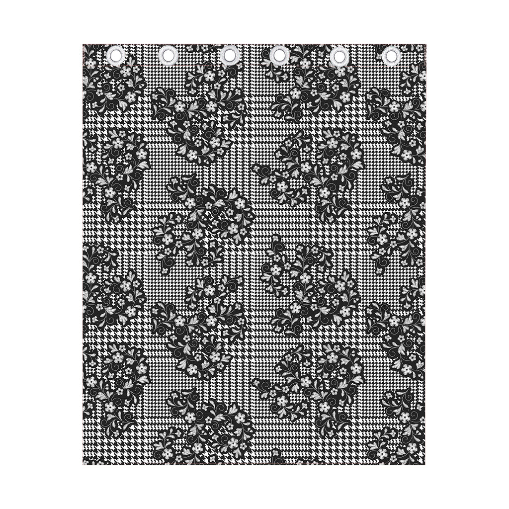 Black And White Floral Glen Plaid Print Curtain