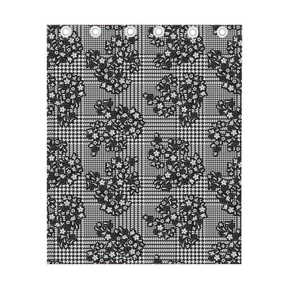 Black And White Floral Glen Plaid Print Curtain