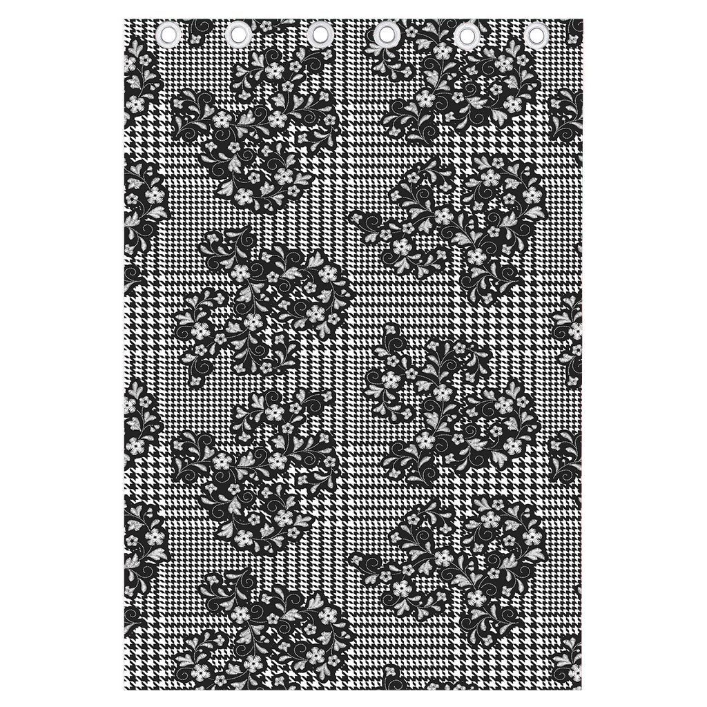 Black And White Floral Glen Plaid Print Curtain