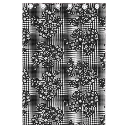 Black And White Floral Glen Plaid Print Curtain