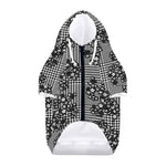 Black And White Floral Glen Plaid Print Dog Zip Up Hoodie