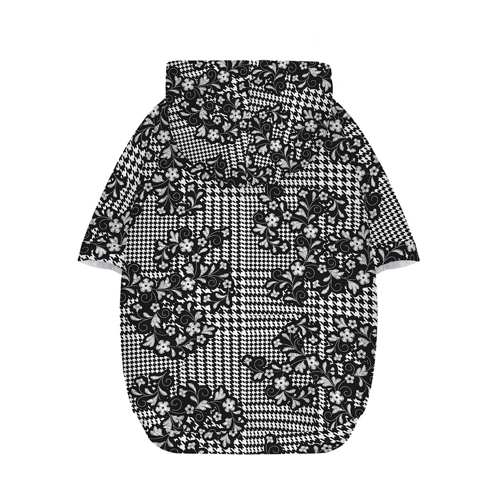 Black And White Floral Glen Plaid Print Dog Zip Up Hoodie