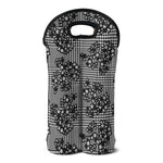 Black And White Floral Glen Plaid Print Double Neoprene Wine Tote